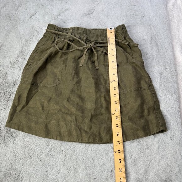Loft Linen Skirt Womens XS Mini Pockets Elastic Waist Pockets Olive Green - Picture 2 of 9